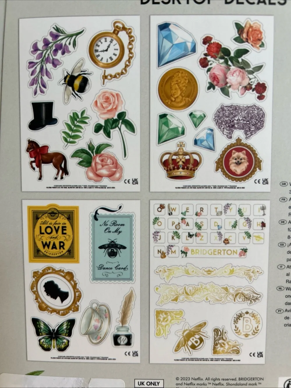 Bridgerton Desk Top Decals - Floral & Gold Accent Stickers